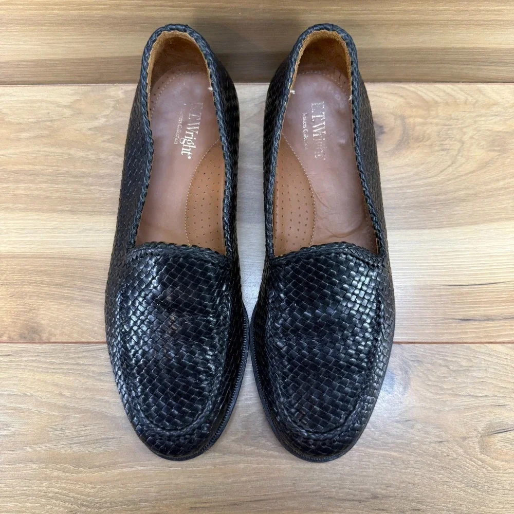 ET Wright Masters Collection Woven Loafers Mens 8 EE Black Leather Perf Modern
